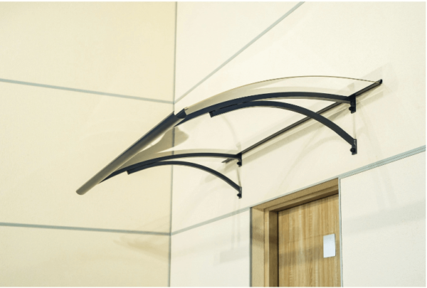 Auvent de porte en aluminium anthracite Olor 120x28x85 cm avec supports et gouttière - Tikamart