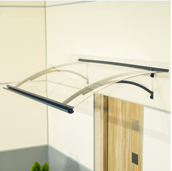 Auvent de porte en aluminium anthracite Olor 120x28x85 cm avec supports et gouttière - Tikamart