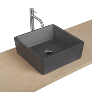 Vasque à poser en béton carré foncé mat 38 x 38 cm pour salle de bain moderne - Tikamart