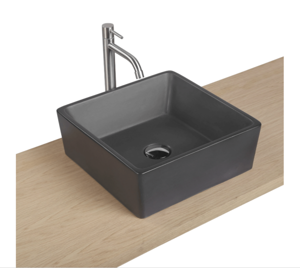 Vasque à poser en béton carré foncé mat 38 x 38 cm pour salle de bain moderne - Tikamart