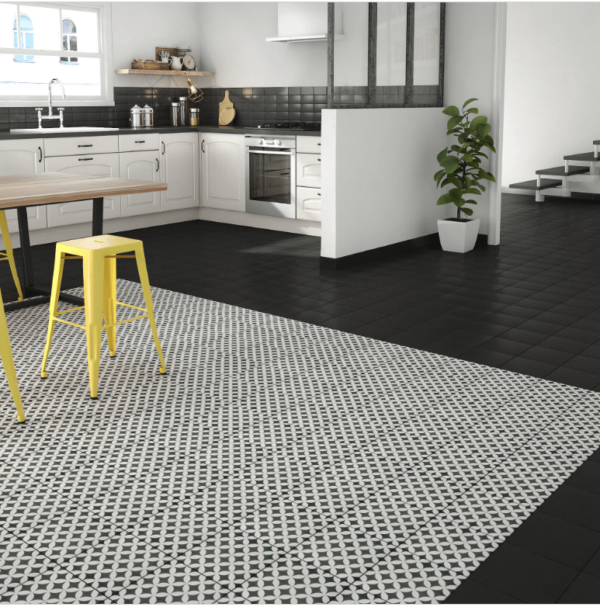 Carrelage mural et sol effet ciment noir et blanc Gatsby Corolle 20 x 20 cm