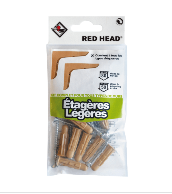 Kit de chevilles à expansion RED HEAD pour étagère légère, diamètre 8 mm x longueur 32 mm