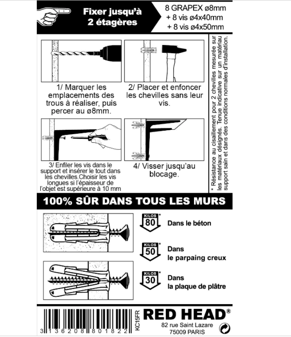 Notice Kit chevilles à expansion etagère légère RED HEAD - Tikamart