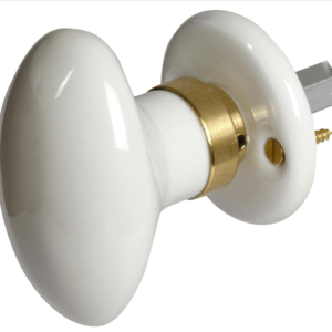 Bouton sur rosace MERIGOUS en porcelaine de Limoges blanc et laiton D5 - Tikamart