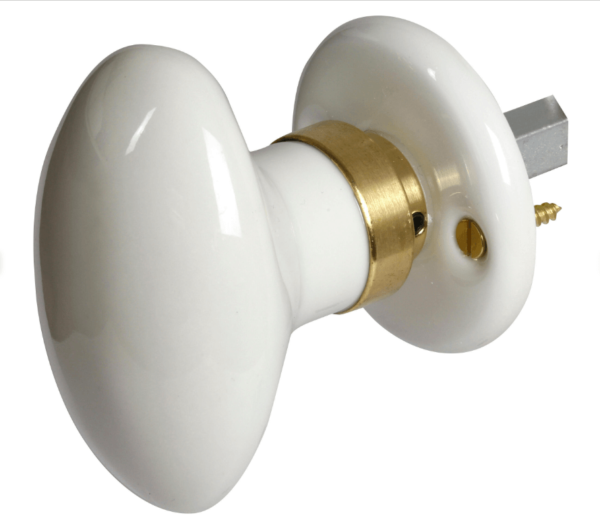 Bouton sur rosace MERIGOUS en porcelaine de Limoges blanc et laiton D5 - Tikamart